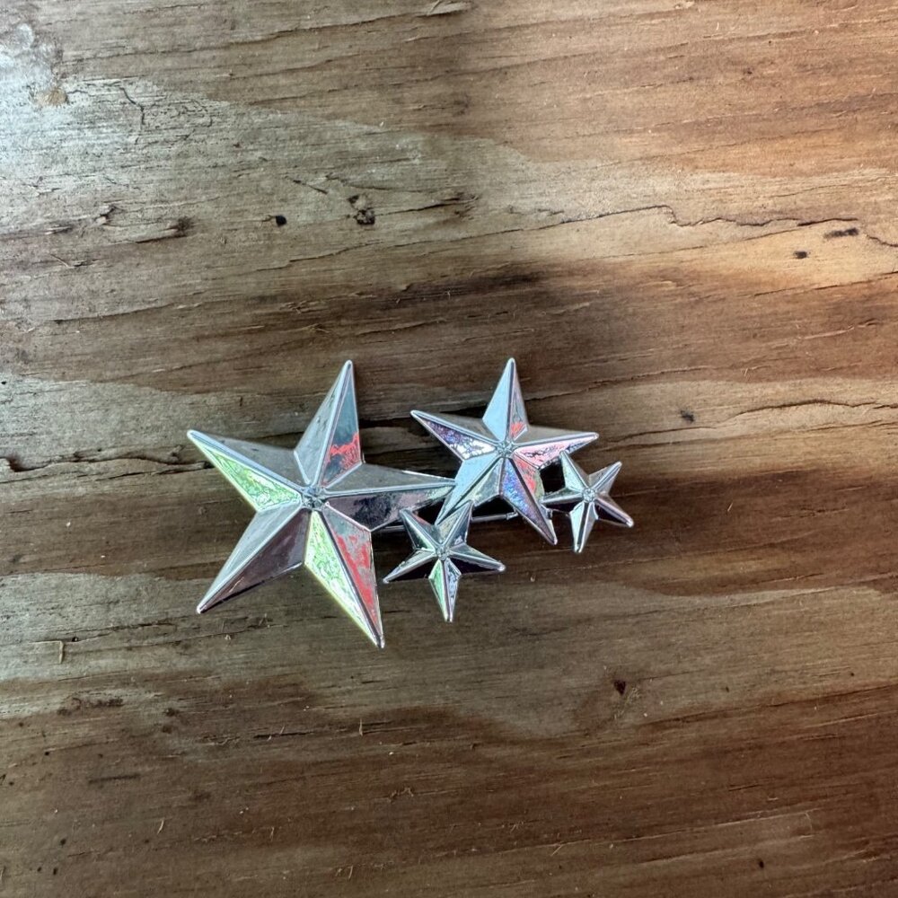Jimmy Choo Star Brooch Signed Double Star Starburst Brooch Y2k Fashion 1" x 2"